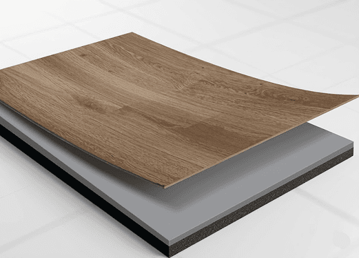Luxury vinyl plank with realistic wood-grain print and rigid core