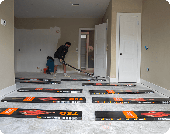 Luxury vinyl plank installation in progress
