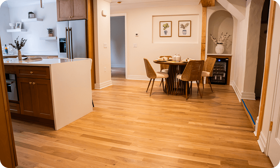 Freshly installed hardwood flooring in a bright New Jersey home